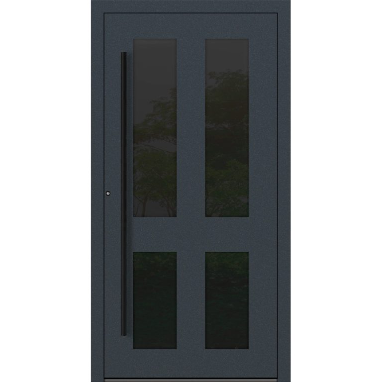 Aluminium-Haustür Feldmann und Mayer P90 und SL75 Design Blackline RC2 M29 in Anthrazit RAL7016 mit vier Glaseinsätzen