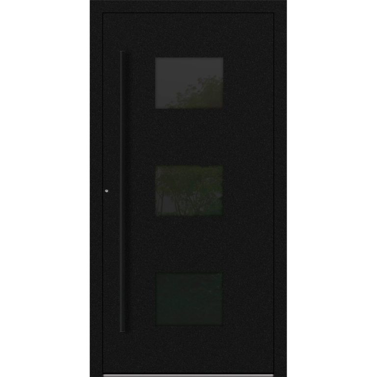Aluminium-Haustür Feldmann und Mayer P90 und SL75 Design Blackline RC2 M310 mit drei Glaseinsätzen in Schwarz