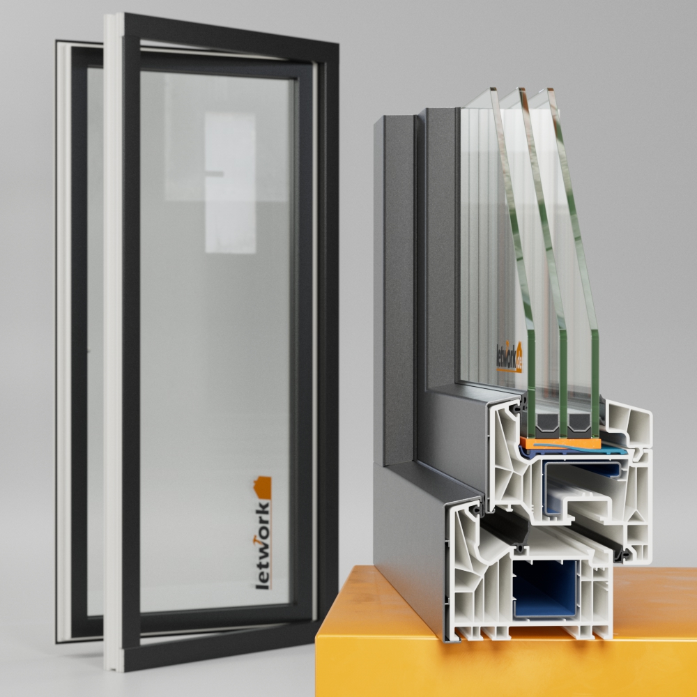 Schueco 82MD Kunststoff Aluminium Balkontür mit Anthrazit Deckschale