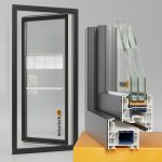 Schueco CT70 Kunststoff Aluminium Balkontüre Ecke und Balkontüre im Hintergrund mit Anthrazit Deckschale
