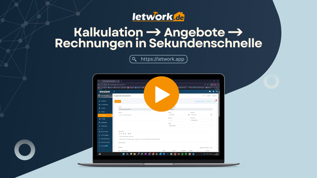 Vorschaubild Kalkulation ⟶ Angebote ⟶ Rechnungen in Sekundenschnelle