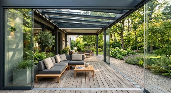 Terrassenverglasung mit Glaswand
